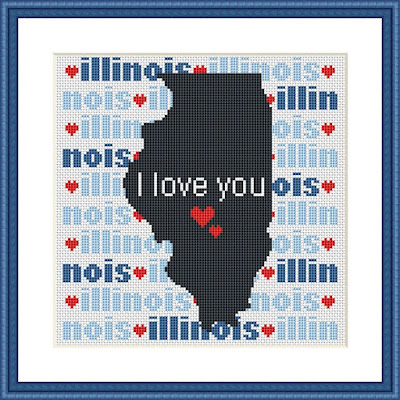 Illinois map typography cross stitch pattern - Tango Stitch