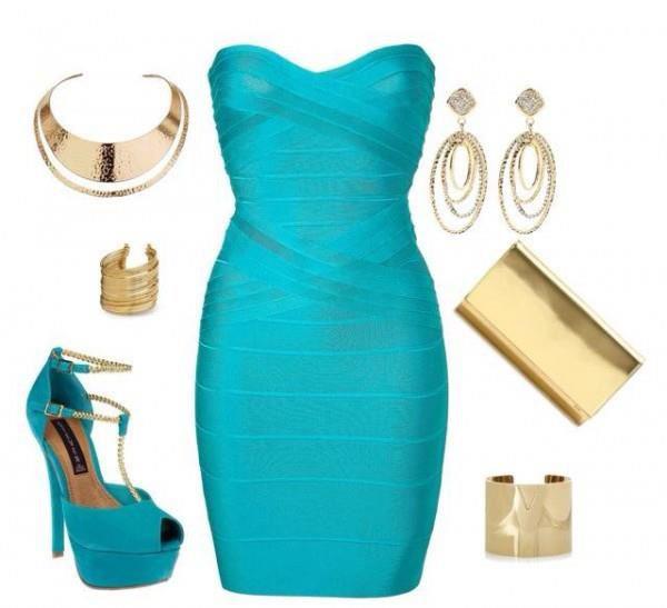 Blue dress, sandal and accessories for ladies