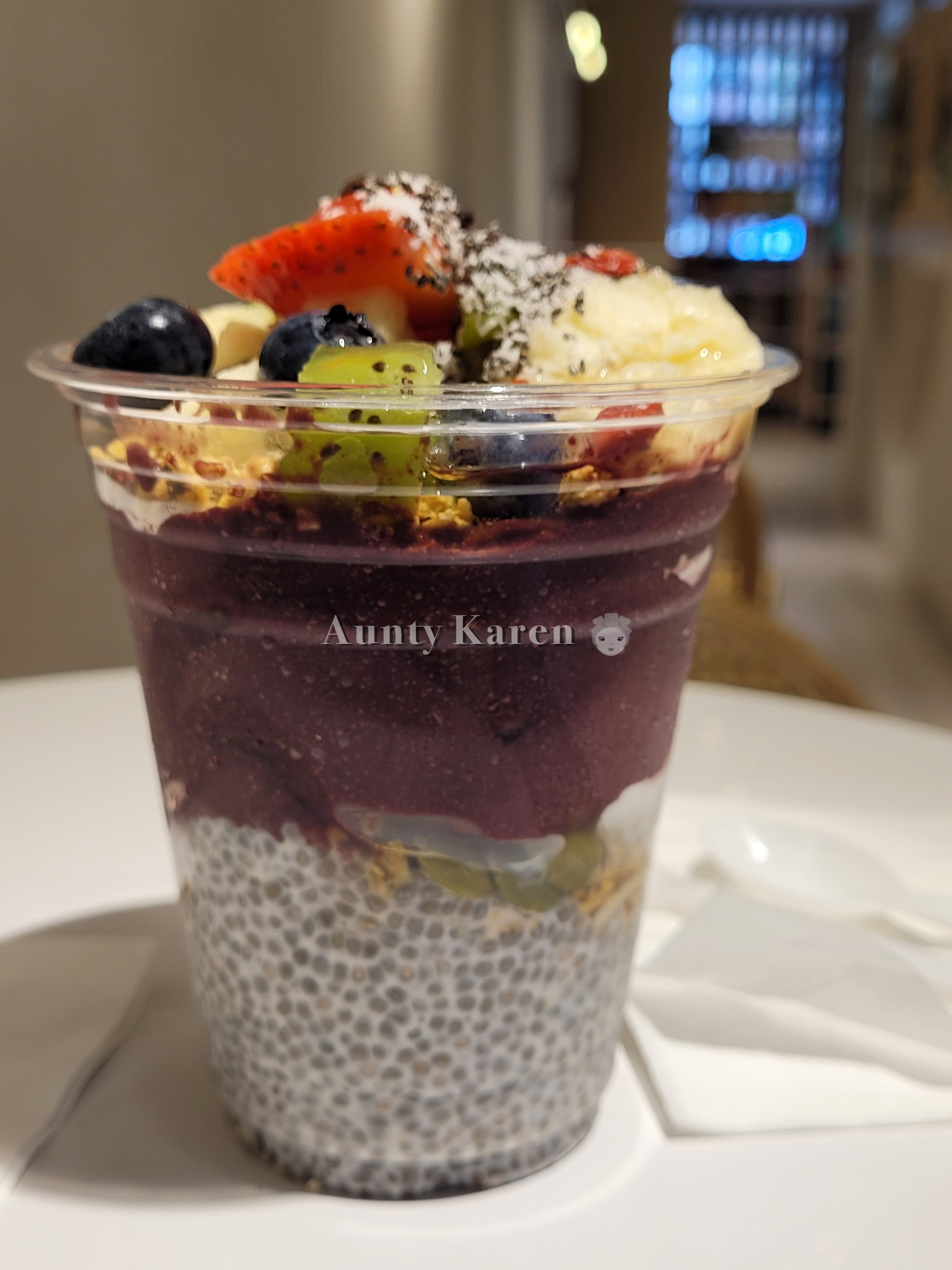 Close-up of cup of CH-CH-CH-Chia açaí from An Açaí Affair @ Katong