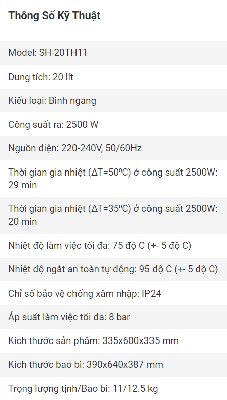 Bình Nóng Lạnh Casper SH-20TH11 20 Lít