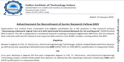 Junior Research Fellow CSE, IT, Electronics, Electrical Engineering Jobs in IIT Indore
