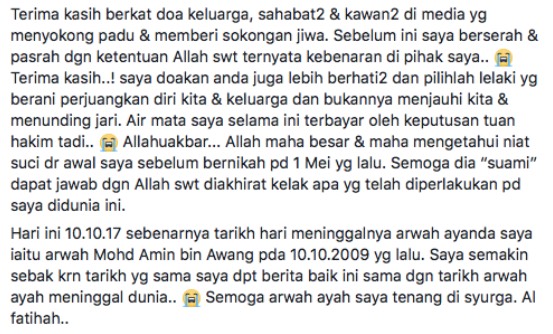 Mahkamah Sahkan Penceraian 2 Tahun Lalu, Ini Pesan Joy Revfa Buat Hafiz Hamidun