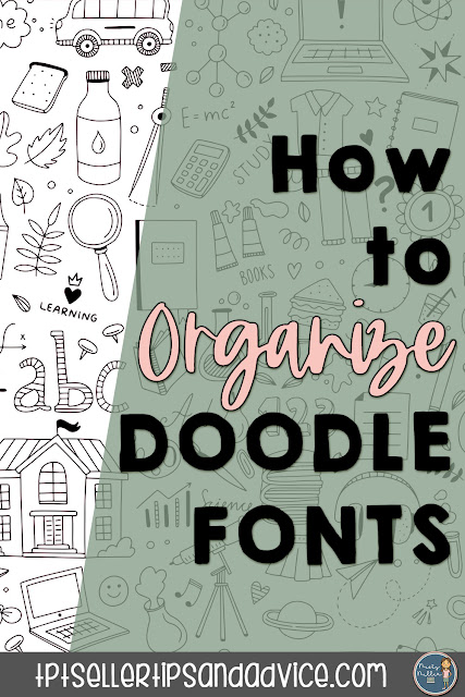 Pin Image with doodles in background, text How to Organize Doodle Fonts