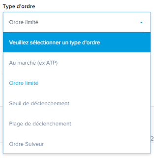 Types d'ordres boursier proposés par Boursorama