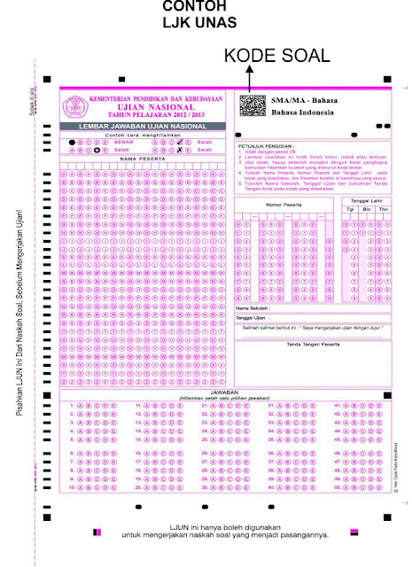 Contoh LJK UNAS 2013 dengan Barcode