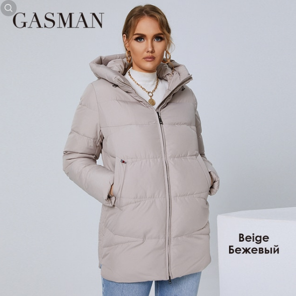 GASMAN 2022 Женская Куртка розовая модная теплая женская зимняя пуховая куртка с капюшоном с аппликацией женская брендовая Высококачественная парка 011