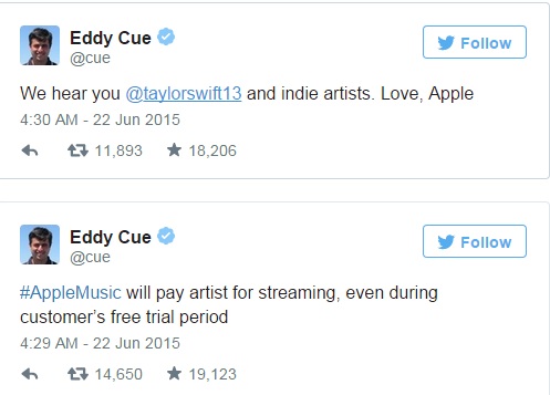 Apple music boss does a u turn over Taylor Swift decision of protest