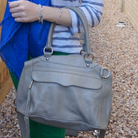 blue and green outfit with Rebecca Minkoff MAB mini in soft grey | awayfromtheblue