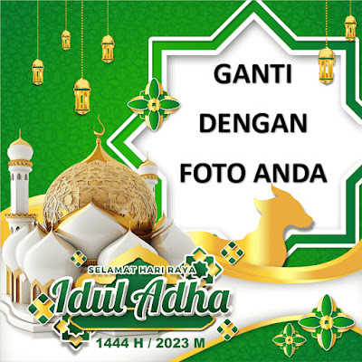 Gambar Twibbon menyambut Hari Raya Idul Adha 1444 H dengan desain kreatif dan personal.