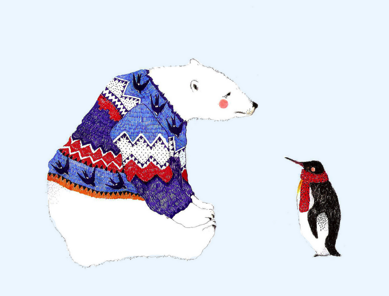 panda bear & penguin illustration by Daniela Dahf henriquez