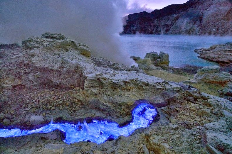 Spectacular Neon Blue Lava Pours From Indonesia s Kawah  