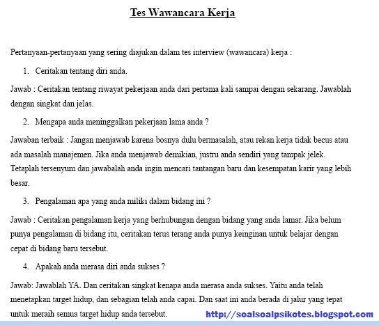 Soal Ujian Psikotes/TPA & Wawancara Kerja PT Pos Indonesia 