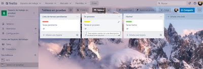 Espacio de trabajo y tablero de tareas en el programa Trello