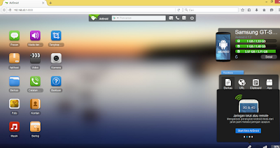Tampilan halaman web AirDroid yang Aktif di laptop/PC