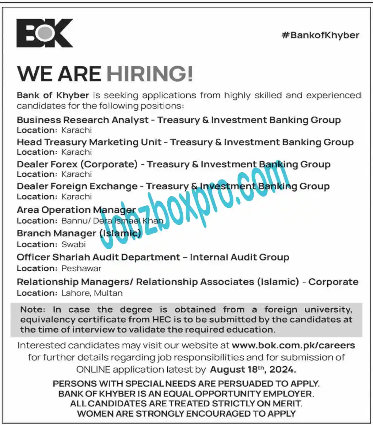 BANK OF KHYBER BOK NEW JOBS