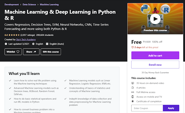 Machine Learning & Deep Learning in Python & R