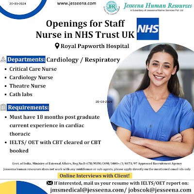 Openings for Staff Nurse in NHS Trust UK