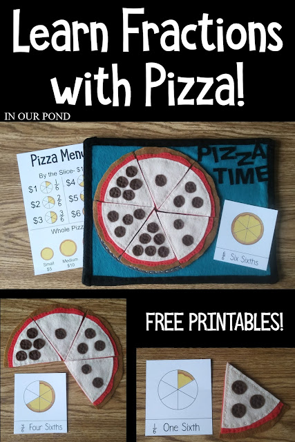 Pizza Fractions and Pretend Play Menu from In Our Pond  #pretendplay #math #fractions #elementary #homeschool #homemade #diy #felt #printables #freeprintables