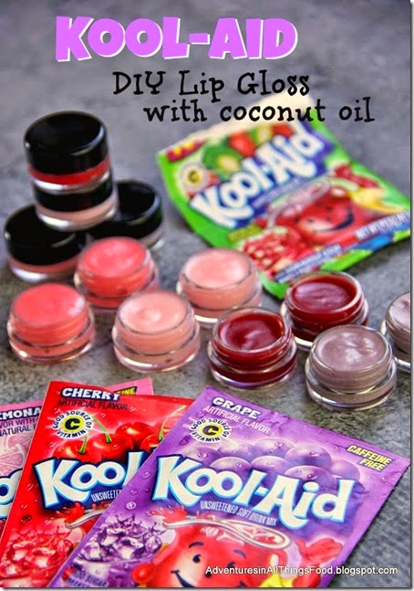 Awesome Kids DIY project --> Make lipgloss from  kool aid! This makes a great kids activities or a gift kids can make themselves for others.