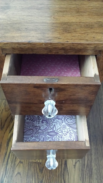 Refinished roll top desk, vintage glass knobs