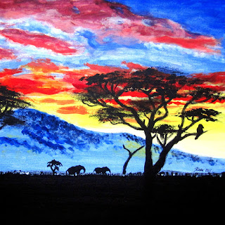 African sunset acrylic painting