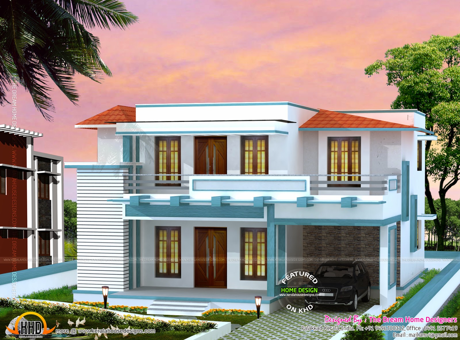 1700 sq feet 3D  house  elevation and plan  Kerala home  