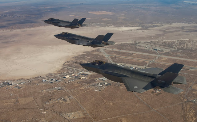 F-35s Lined Up In The Sky