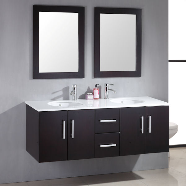 Aber Contemporary 59 inch Double Basin Sink Vanity Set