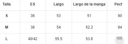 tabla de medidas del sueter