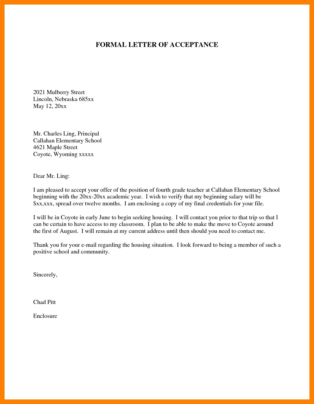 Format Of Formal Letter To Principal