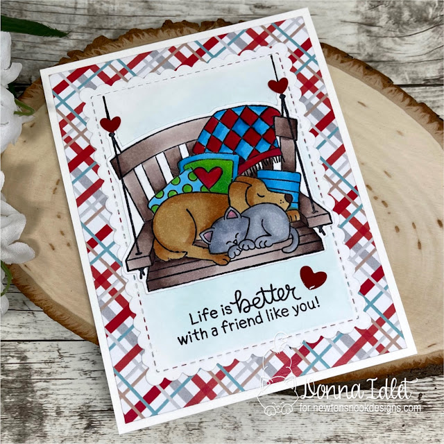 Dog & Cat Friendship Card by Donna Idlet | Porch Swing Friends Stamp Set, Love & Meows Paper Pad and Framework Die Set by Newton's Nook Designs #newtonsnook #handmade