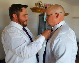 our sons Tim and Randy with Tim tying Randy's necktie