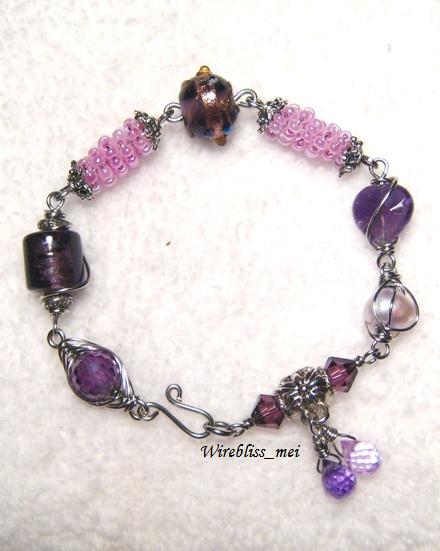 Wire wrapped Tabular Bead Bracelet & Earring