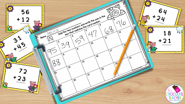 A write the room activity like this will get your students up and moving as they focus on 2 digit addition in your April activities.