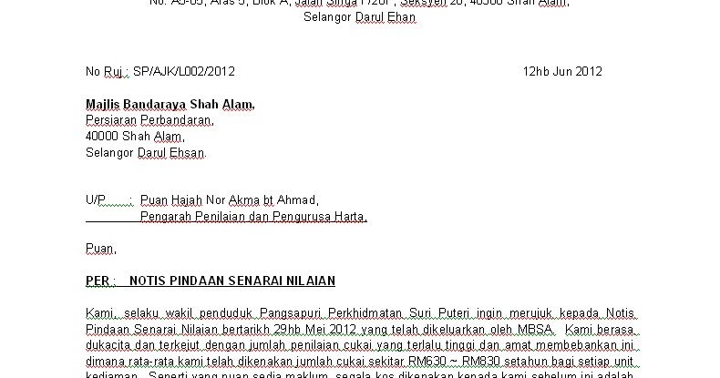 Surat Rayuan Untuk Saman - Selangor s