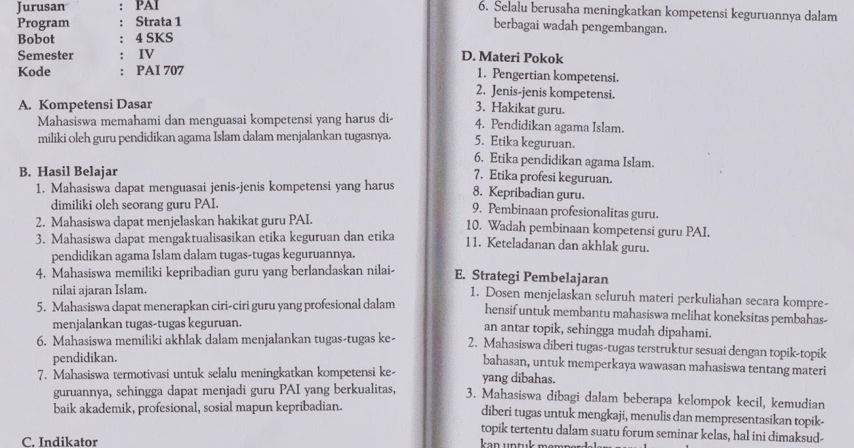 CONTOH SILABUS KOMPETENSI GURU PAI  KARYAKU