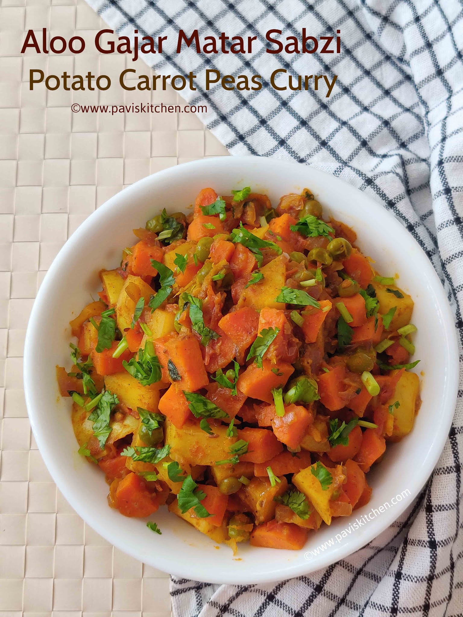 Aloo gajar matar recipe | Indian potato carrot peas sabzi - Punjabi style