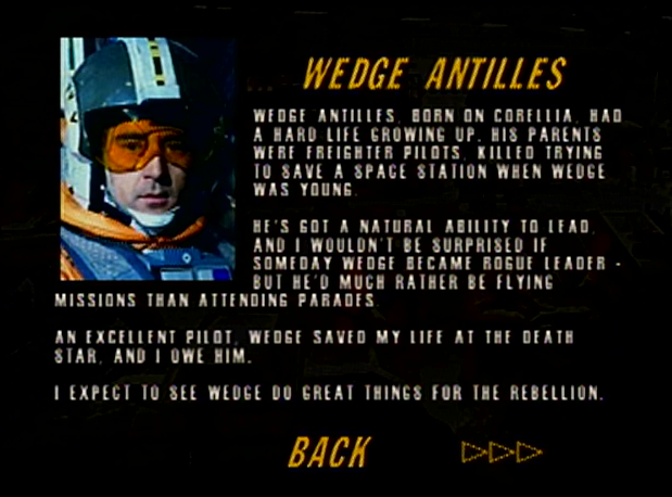 Star Wars: Rogue Squadron Wedge Antilles Biography Screen