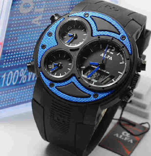 jam tangan Alfa originalb7 047 black rubber blue 