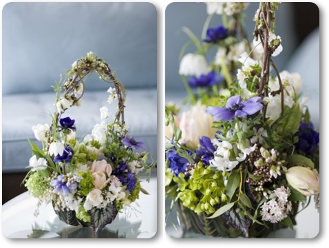 korg med vårblommor, basket with spring flowers, francoise weeks