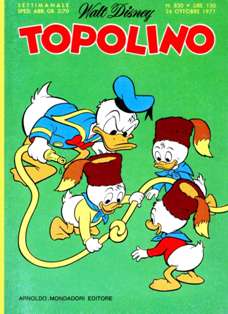 Topolino 830 - 24 Ottobre 1971 | ISSN 1120-611X | CBR 215 dpi | Settimanale | Fumetti Classici | Universo Disney
Numero volumi : IN CORSO
Topolino apparve in Italia il 30 marzo 1930, quando sul n.13 del settimanale torinese Illustrazione del Popolo, diretto da Lorenzo Gigli, fu pubblicata la prima striscia disegnata da Ub Iwerks e intitolata Le avventure di Topolino nella giungla. Due anni dopo si ha il primo libro illustrato italiano con le sue immagini: Sua Altezza Reale il Principe Codarello e, poco più tardi, il 31 dicembre 1932, esce il primo numero di Topolino in formato giornale, edito da Nerbini.
Sulla falsariga del celebre Corriere dei Piccoli, anche Topolino si presentava ai lettori con periodicità settimanale e si apriva con una breve storia in cui le didascalie sono scritte in rima e realizzata da Giove Toppi, che divenne quindi il primo autore Disney italiano. Sul settimanale della Nerbini, comunque, trovano spazio soprattutto le strisce e le tavole realizzate da Floyd Gottfredson. In queste storie vengono anche introdotte delle didascalie in rima, scritte dal primo direttore della rivista, Paolo Lorenzini (detto Collodi Nipote in quanto nipote di Carlo Collodi), e viene anche assegnato il nome definitivo alla spalla di Topolino, ovvero quel Pippo un po' lunatico e un po' svampito che sui libri della Salani veniva ancora chiamato Medoro.
Nerbini non si era assicurato correttamente i diritti di pubblicazione: quando aveva varato la sua rivista, infatti, si era rivolto al Consorzio Cinematografico E.I.A., il distributore dei cortometraggi di Topolino, quando in realtà i diritti per le riviste erano stati dati in mano al giornalista Guglielmo Emanuel dallo stesso Disney. Per cui, per un paio di numeri, la testata passò da Topolino a Topo Lino, per poi riprendere la nota testata con il n.7. Il Topolino Giornale era formato da otto pagine e non conteneva solo storie a fumetti Disney ma anche storie non-Disney che anzi erano di solito la maggioranza delle storie presenti in un numero.
Il numero 137 del Topolino Giornale, dell'11 agosto 1935, segna il passaggio di consegne da Nerbini alla Mondadori. Il fascismo, tuttavia, causò dei problemi al giornale. Dal 1938, il Min.Cul.Pop. (Ministero della Cultura Popolare) impone alla stampa di non editare più i protagonisti del fumetto popolare americano. Il solo Topolino è risparmiato, e così il suo logo e il suo personaggio possono continuare ad esistere nelle edicole italiane, ma in piena seconda guerra mondiale, a partire dal n.476 del 27 gennaio 1942, anche il settimanale è costretto a cedere alle restrizioni. Lo sostituisce Tuffolino, un ragazzetto dalle medesime caratteristiche fisiche, disegnato dal grande illustratore Pierlorenzo De Vita. Con la fine del fascismo, le avventure di Topolino poterono di nuovo essere pubblicate.
Alla fine degli anni quaranta, però, i giornali a fumetti che pubblicavano storie a puntate di non più di due tavole ad episodio erano irrimediabilmente in crisi, e così lo stesso Topolino, le cui vendite erano di gran lunga calate rispetto al periodo d'oro. Mondadori, però, non poteva rinunciare alla rivista da edicola per non perdere i ricchi diritti delle pubblicazioni da libreria, così decise un doloroso ma necessario cambio di formato e periodicità. Nel 1949 nasce così il periodico a fumetti Topolino formato libretto, all'inizio con cadenza mensile, quindi quindicinale e, infine, settimanale, fino a giungere a oggi al suo sessantesimo anniversario e con oltre 3000 numeri usciti, ricchi di storie tra le più famose, con autori da Carl Barks a Romano Scarpa, da Floyd Gottfredson a Giovan Battista Carpi e così via.