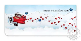 Sunny Studio Stamps: Hoping Your Day is Plane Awesome Dog Flying Airplane with Trailing Hearts Card (using Fluffy Clouds Border dies & Birds from Seasonal Trees Stamps)