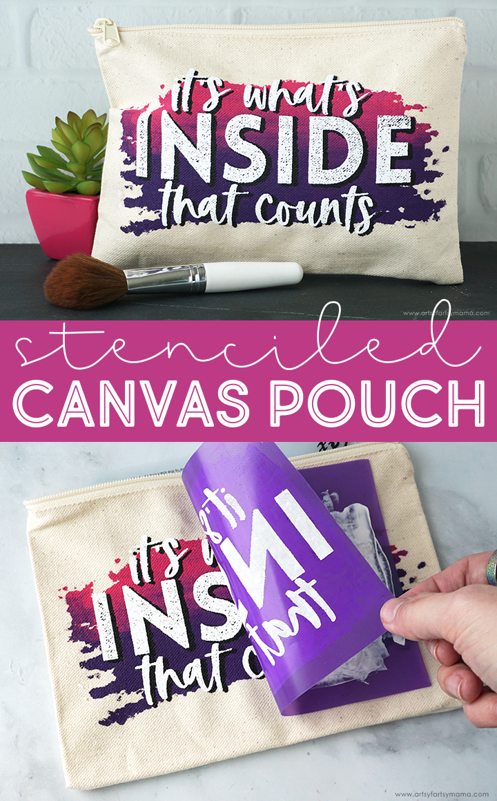 Stenciled Canvas Zipper Pouch with Ikonart