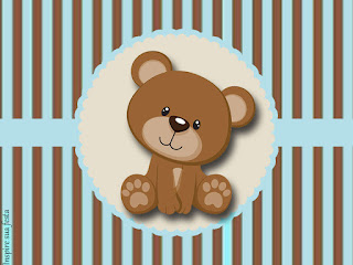 Bear with Stripes in Brown and Light Blue Free Printable  Labels.