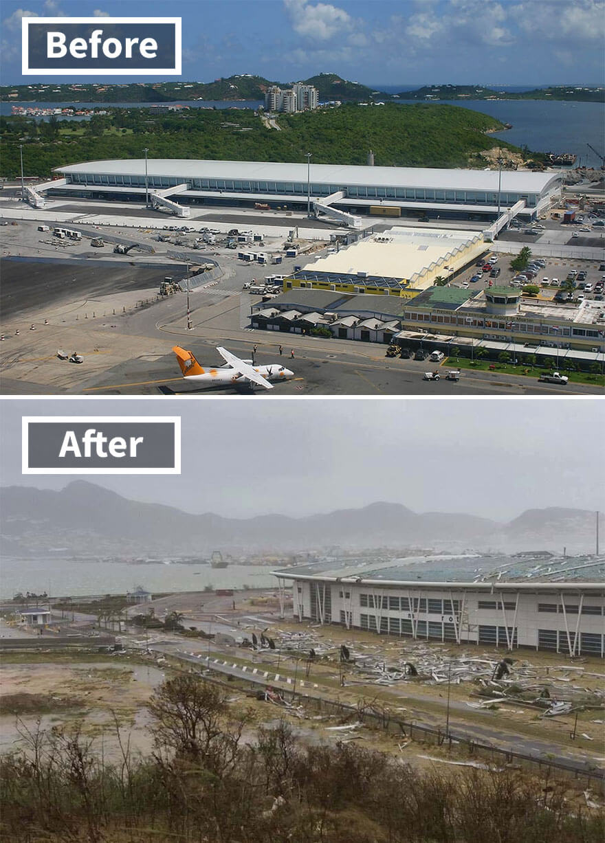 30 Shocking Pictures That Show How Catastrophic Hurricane Irma Is - Princess Juliana Airport (Before And After Irma Damage)