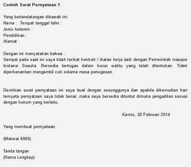 Contoh Surat Pernyataan Terbaru Terbaik  Kata Kata Gokil 