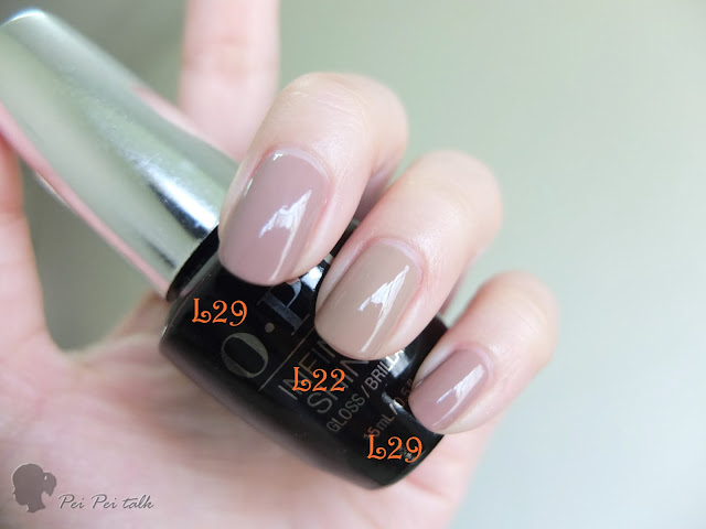 OPI 光療指甲油 INFINITE SHINE-ISL22、ISL29試色比較