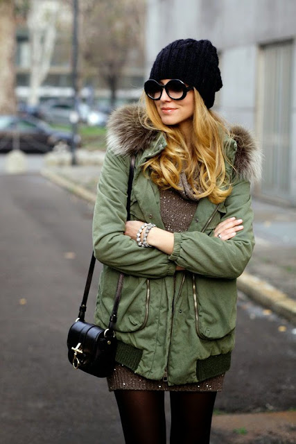 few stylish looks seen on popular bloggers and models to inspire you how ro wear parka in winter, hooded green parka