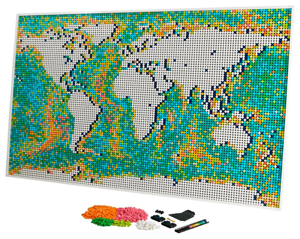 mapa do mundo feito de pontinhos de Lego (dots)