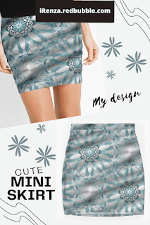 Blue mandala flower on silver Mini Skirt.